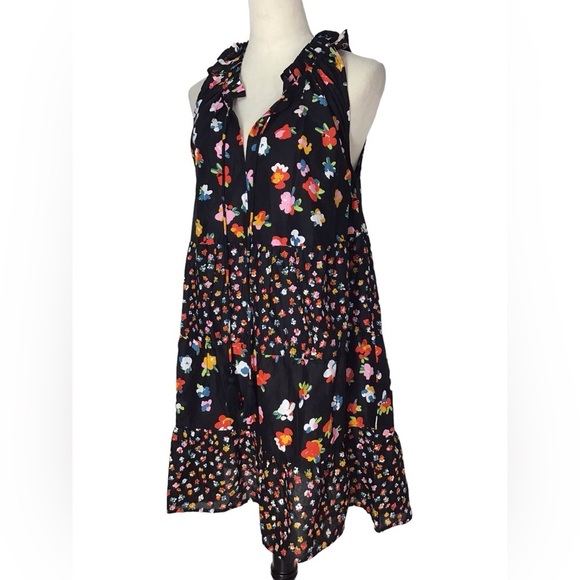 Mud Pie Black Floral Ruffle Sleeveless Tiered Sundress Women’s Size Small - Picture 3 of 12